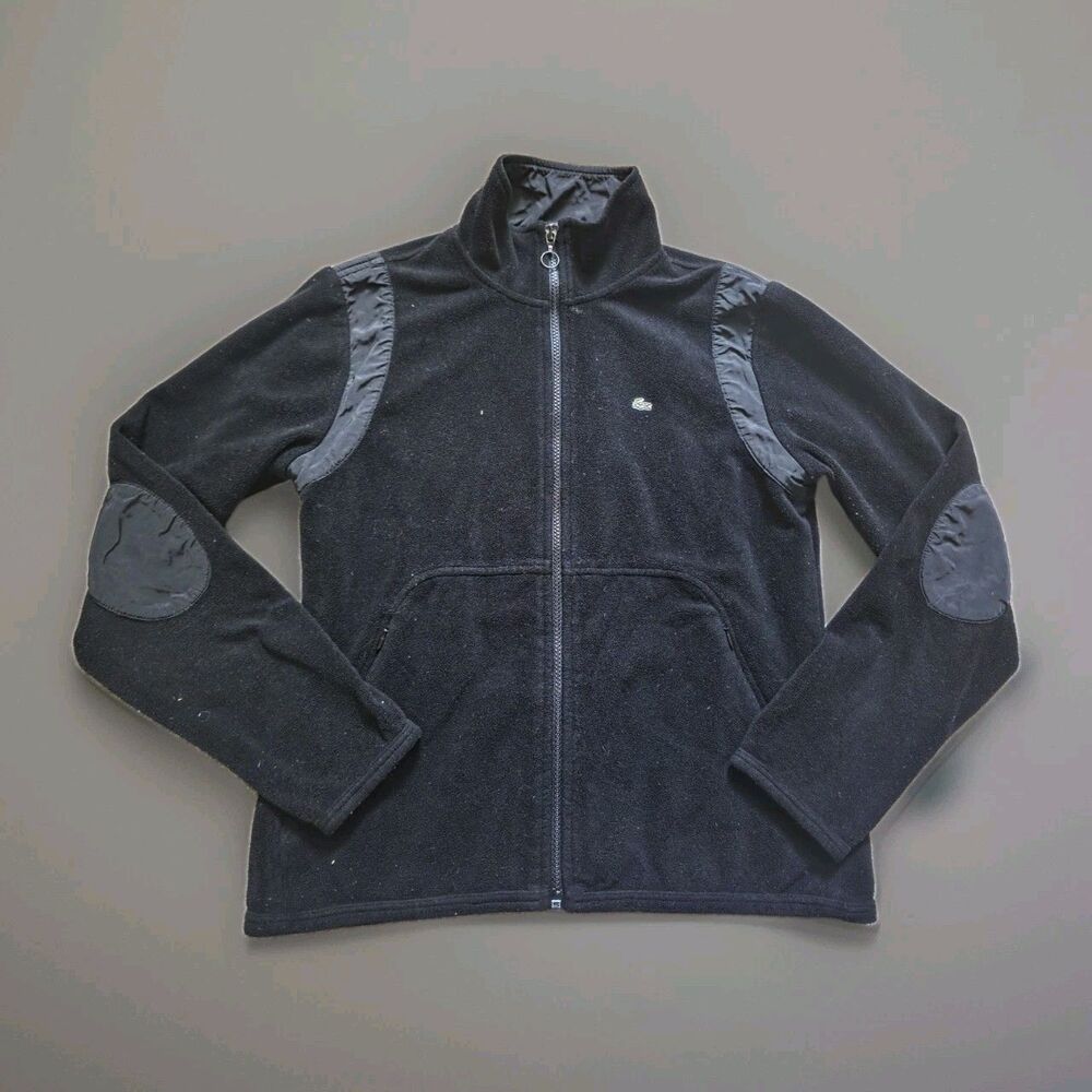 Lacoste Jacket Womens Size 40 Black Fleece Full Zip Embroidered Logo Gator